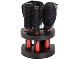 Conjunto De 5 Peças De Escovas Para Secador De Cabelo Com Espelho Brilvibera (preto E Vermelho)