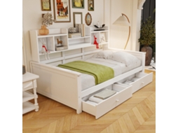 Sofá Cama Madeira 90x200 Maciça Com Gavetas E Prateleiras Infantil Juvenil