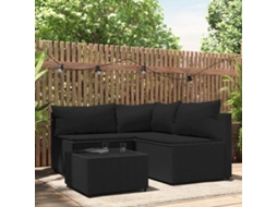Vidaxl 4 Pcs Conjunto Lounge De Jardim C/ Almofadões Vime Pe Preto