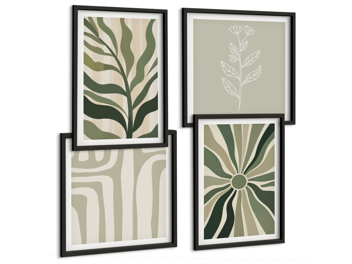 Quadros Decorativos Para Parede Motivos De Plantas Em Aquarela Moldura Preta Fotos Para O Escritório Espelharte (conjunto De 4 Imagens)