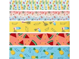 Conjunto De 5 Tiras Elásticas Para Toalha Praia Estampas Tropicais Coloridas, Medindo 5x 30cm