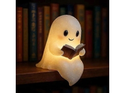 Luminária Noturna Fantasma Lendo com LED - Design 3D Adorável para o Halloween e Amantes de Livros