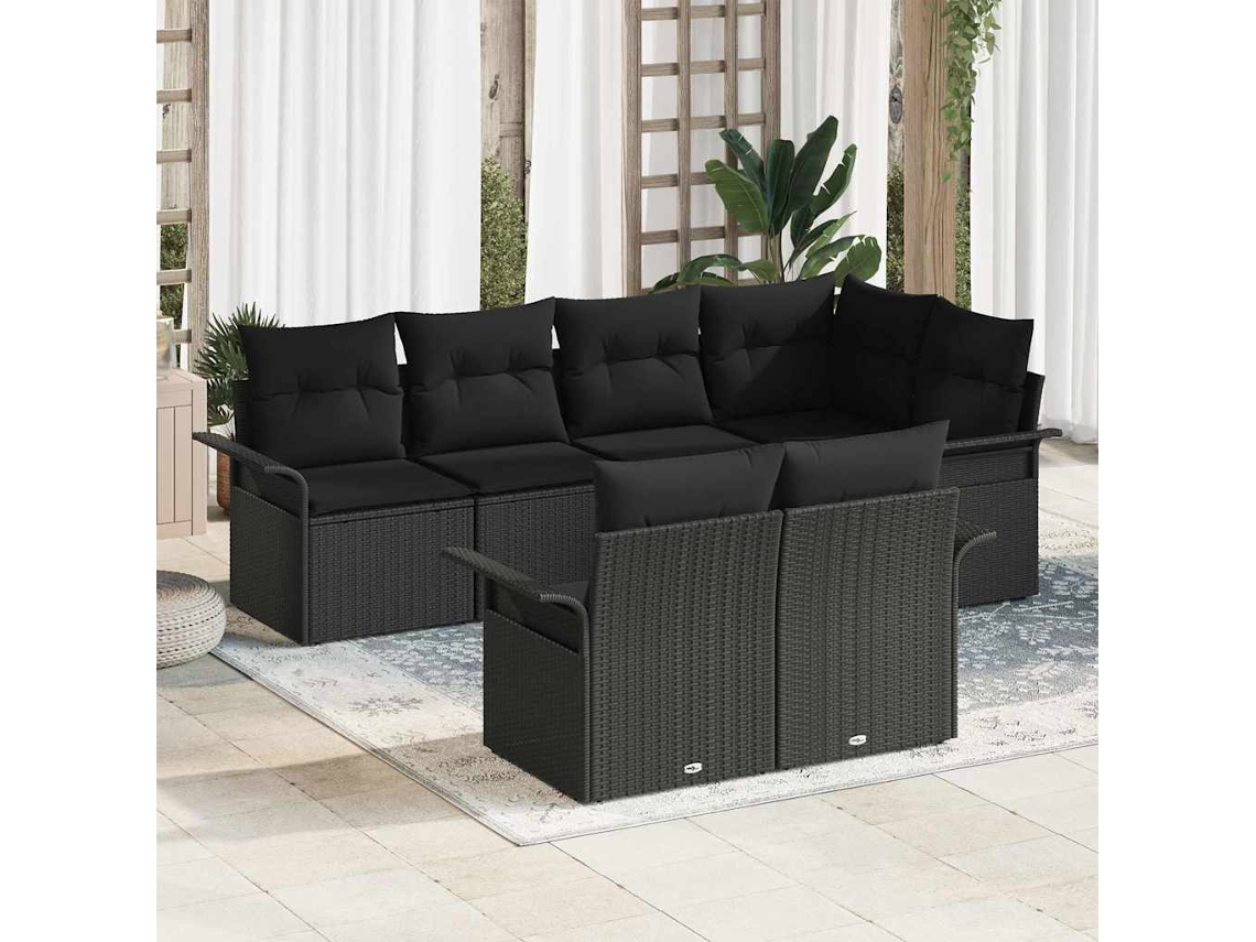 Vidaxl Conjunto De Sofá De Jardim 7 Unid. Preto Vime Pe