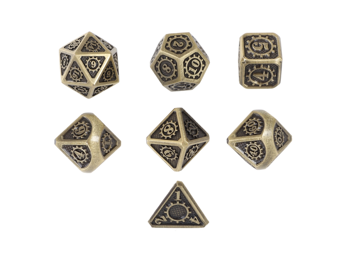 Mali 7pcs Dados Poliedricos de Metal Padrão Engrenagem para Rpg e Jogos de Tabuleiro Tipo 1
