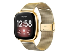 Pulseira Universal De Aço Inoxidável Com Fivela Metal, Compatível Fitbit Versa 4/ Sense 2, Dourada.