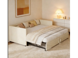 Sofá Cama Convertível 90/180 X 200cm, Sofá Cama Extensível Estofado Sofá Cama Dobrável Multifuncional Em Veludo, Beige (sem Colchão)