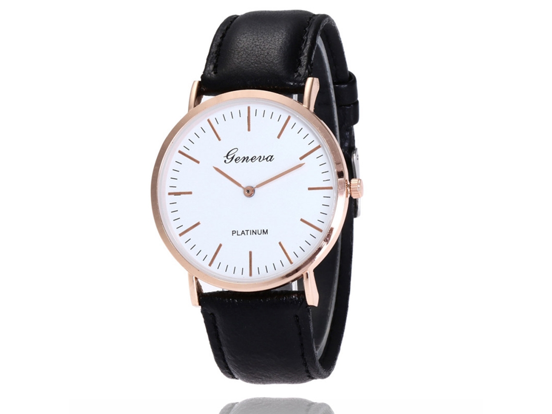 Relógio Casual Clássico Unissex com Pulseira Pu e Movimento de Quartzo Preto