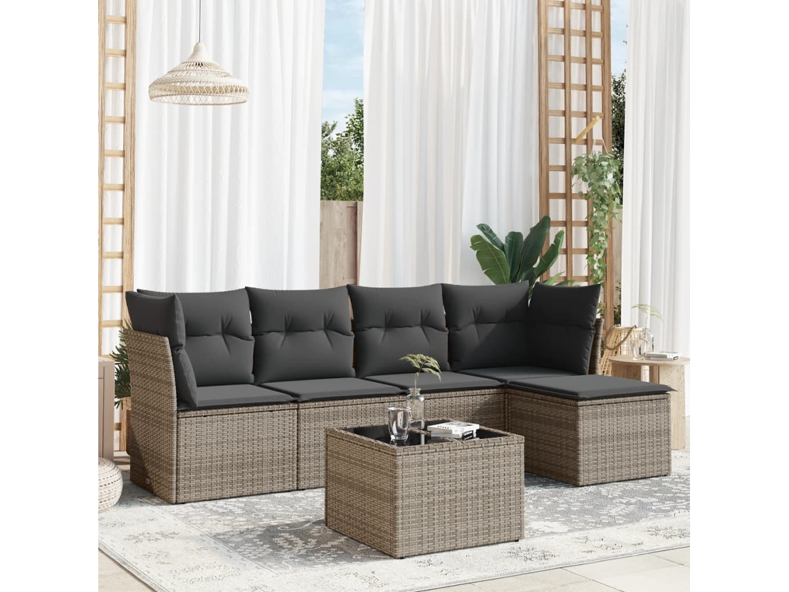 Vidaxl 6 Pcs Conjunto Sofás De Jardim Com Almofadões Vime Cinzento
