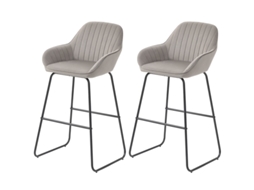 Conjunto 2 Banquetas Bar Tecido Espuma Pés Metal Cinza