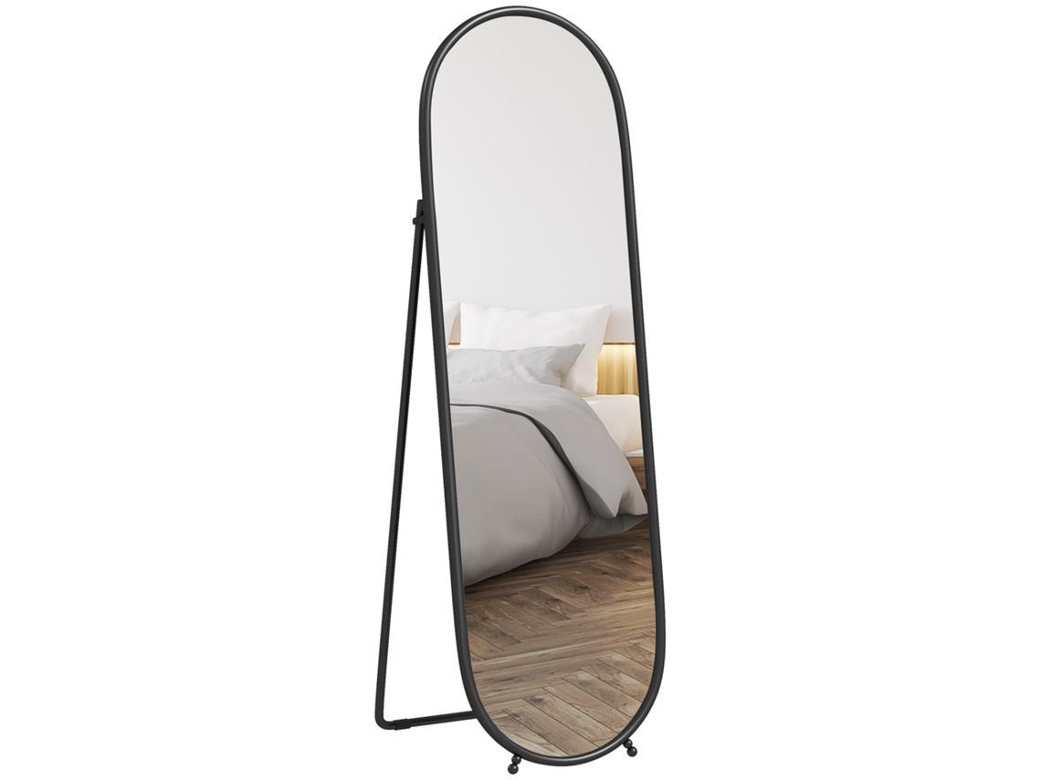 Espelho Oval com Estrutura de Metal e Apoio para Entrada Preto S/MARCA
