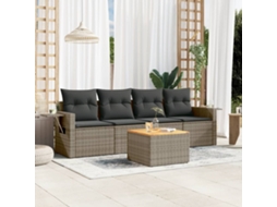 Vidaxl 5 Pcs Conjunto Sofás De Jardim C/ Almofadões Vime Pe Cinzento
