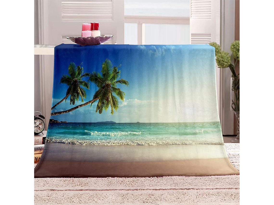 Manta com Estampa 3d de Praia e Ond em Microfibra 180x200cm