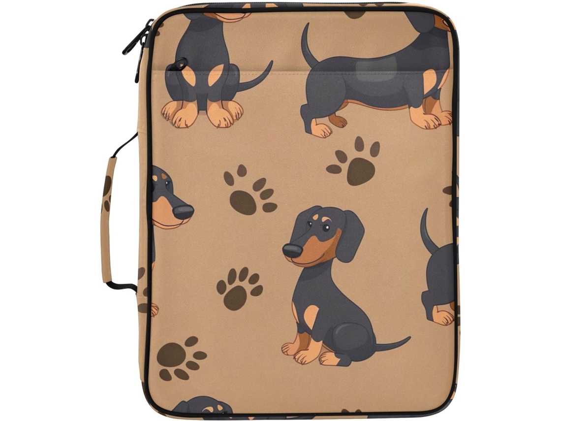 Pasta Expansível Fofa Com Estampa De Cachorro Dachshund, Organizador De 3 Argolas Com 7 Bolsos Sanfonados Escola