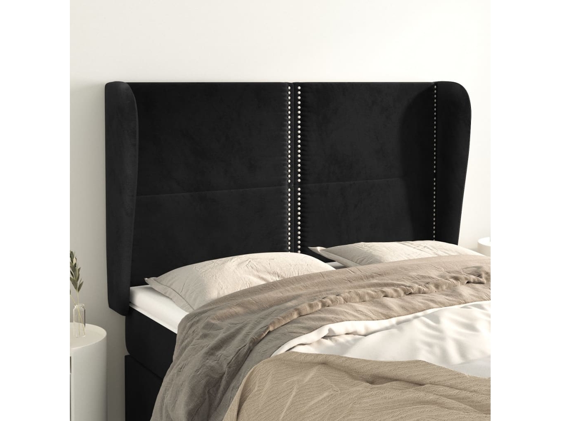 Vidaxl Cabeceira De Cama C/ Abas Veludo 147x23x118/128 Cm Preto