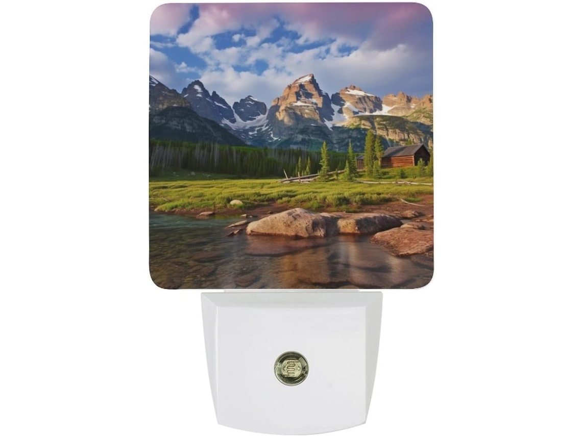 Luminária de parede com tema de parques nacionais, com acendimento automático ao amanhecer e à noite, luz LED branca.