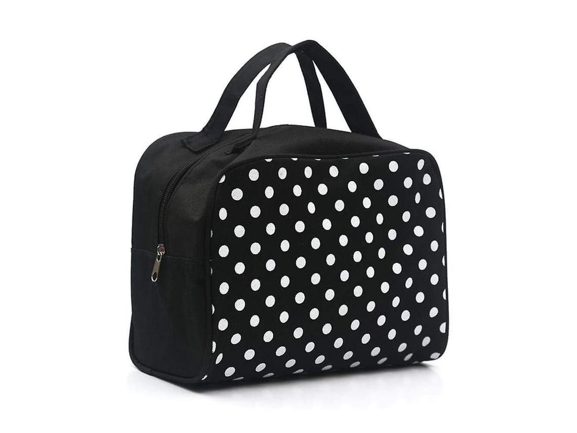 Bolsa De Maquiagem De Viagem De Têxtil Oxford Preta Com Pontos Brancos Multifuncional Portátil Com Zíper