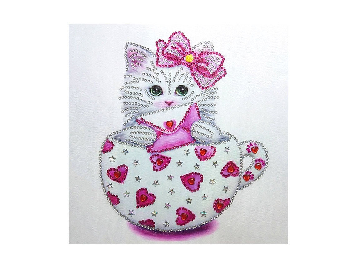 Quadro De Diamantes Infantil Feito À Mão Padrão De Gatinho
