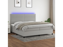 Vidaxl Cama Box Spring C/ Colchão e Led 200x200 Cm Tecido Cinza claro