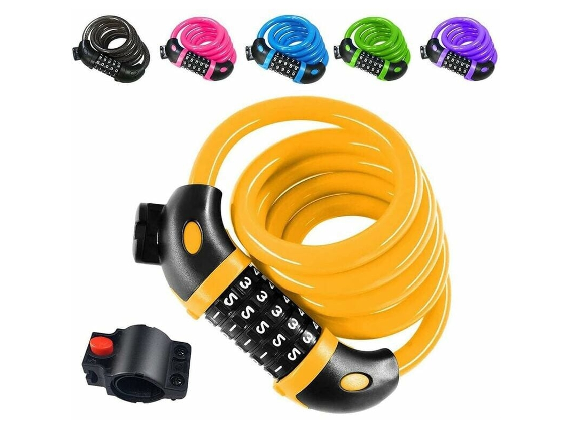 Cadeado De Bicicleta Com Cabo, 1,2 M, Combinação De 5 Dígitos, Amarelo. Aquaforge