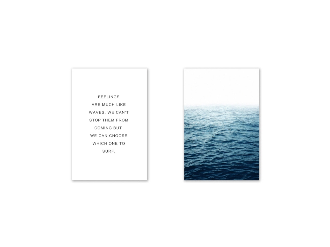 Conjunto De Dois Adesivos De Parede Com Estampas Artísticas E Letras Com Tema Oceânico.
