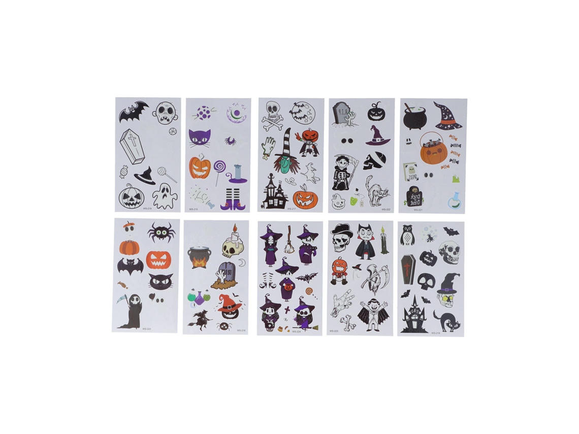 Ats tatsuajes Temporales Luminosos para Niños Halloween, Seguros Y no Irritantes, Dibujos Animados, Tamaños Variados