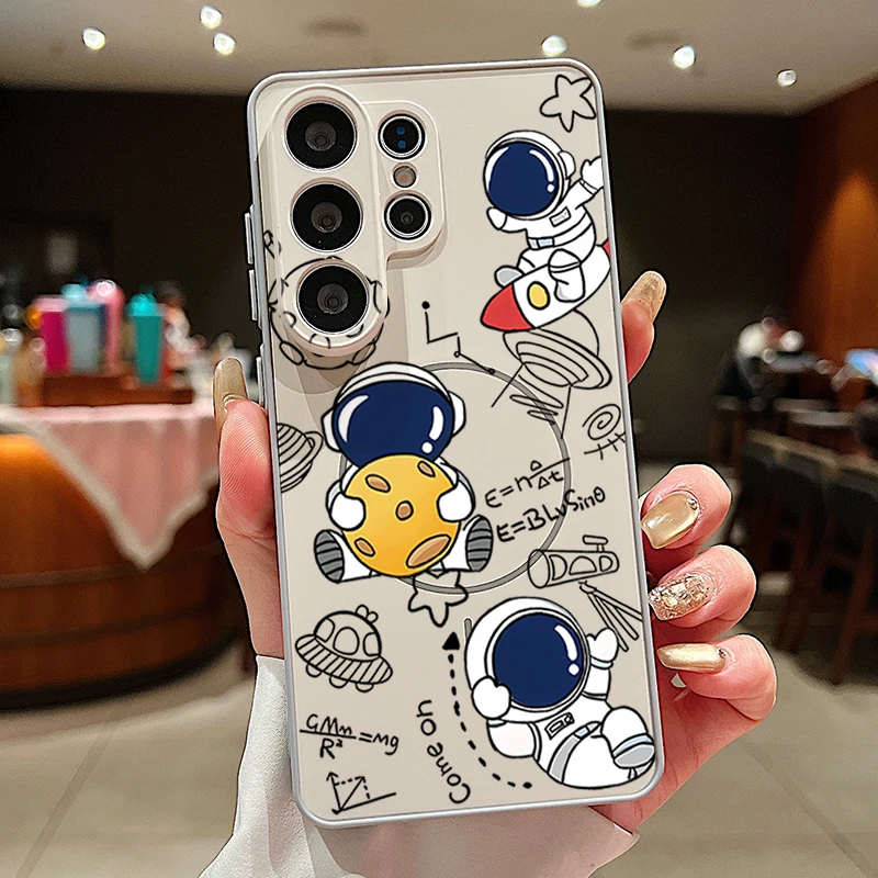 Capa Magnética Para Celular Galaxy A26 Com Estampa Fofa De Astronauta (cinza).
