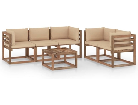 Conjunto de Jardim  com Almofadas (Castanho - Madeira - 60x60x36,5 cm)