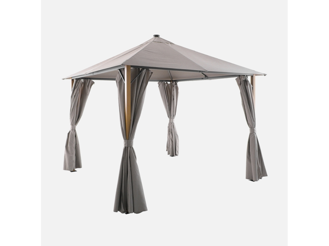 Gazebo Em Alumínio 3x3m Com Cortinas E Led, Bege