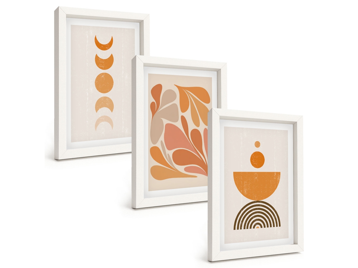 Composição De Quadros Formas Abstratas Laranja Moldura Branca Imagens Para Um Quarto Infantil Espelharte (3 Peças 20x30 Cm)