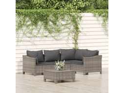 Vidaxl 5 Pcs Conjunto Lounge De Jardim C/ Almofadões Vime Pe Cinzento