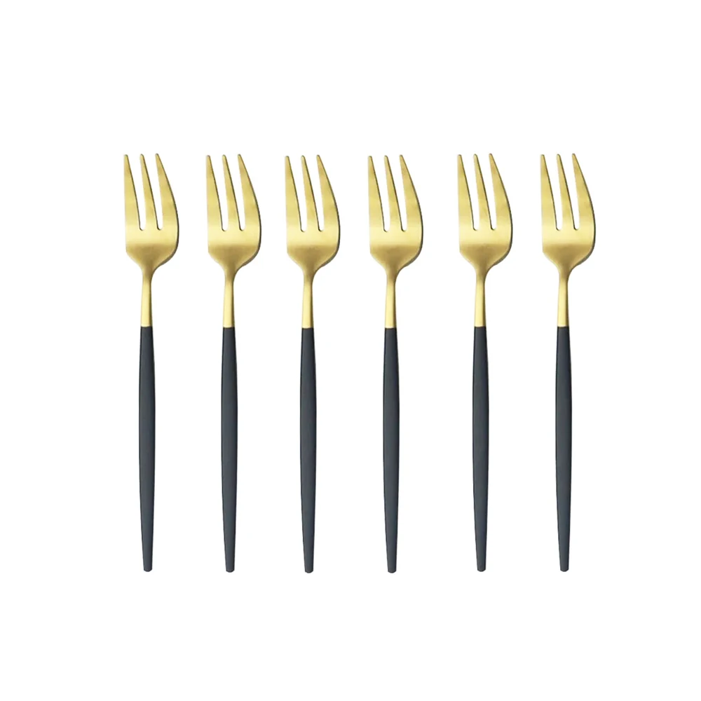 Conjunto de 6 Garfos para Frutas em Aço Inoxidável Fosco, Mini Conjunto de Talheres Dourados MDUG (preto e Dourado)