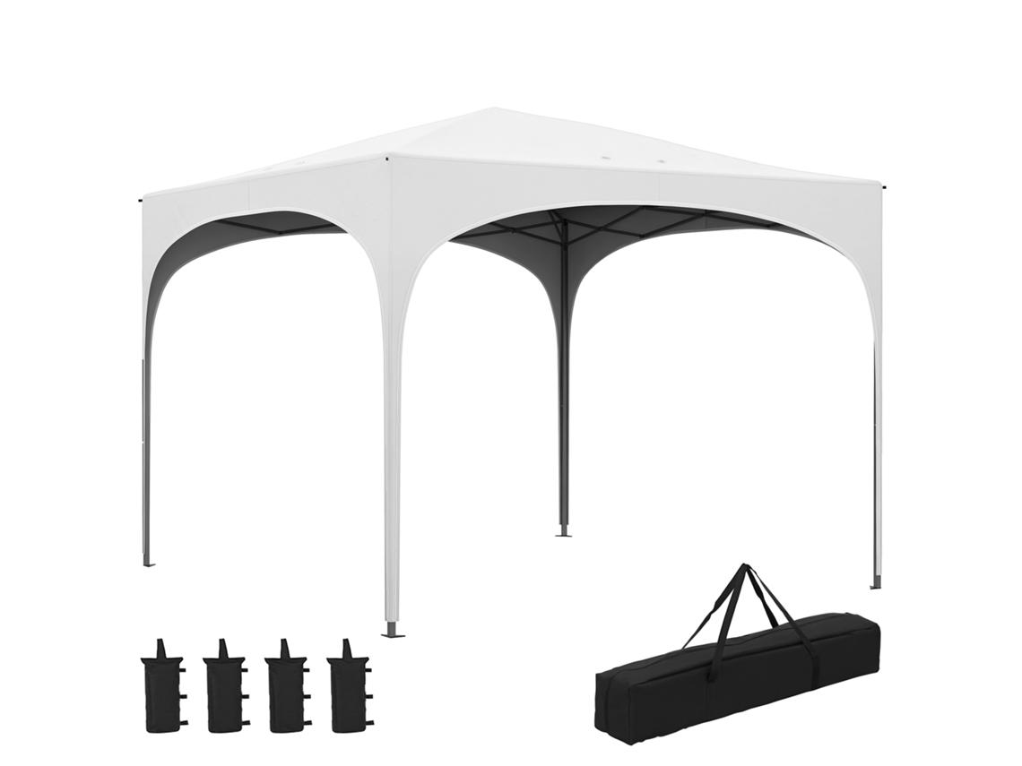 Tenda Dobrável 3x3 m com Altura Ajustável Bolsa de Transporte Tecido UV e Sacos de Areia BRANCO