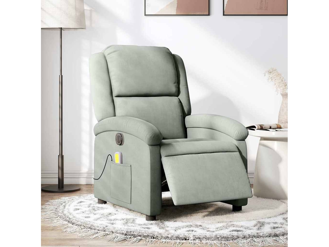 Vidaxl Poltrona De Massagens Reclinável Elétrica Veludo Cinzento-claro
