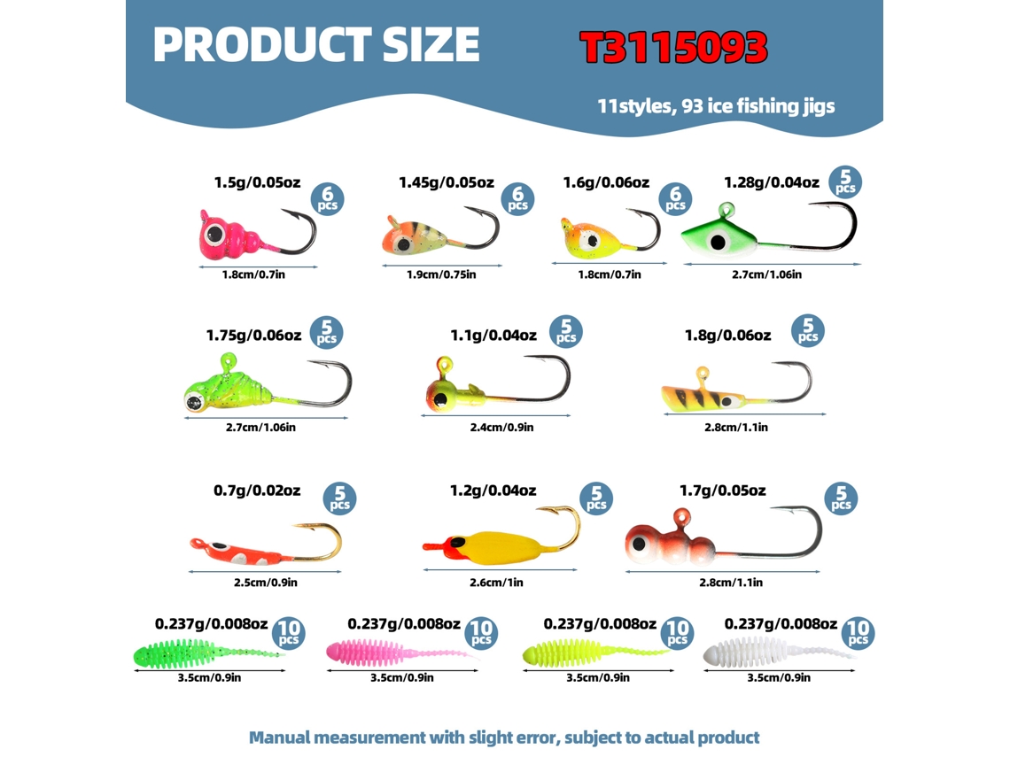 Kit Isca Pesca Gelo Jig Cabeça Anzol 93pcs