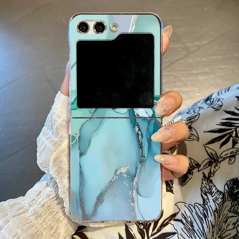 Capa Para Celular Samsung Z Flip4 Com Estampa De Mármore, Dobrável Em Policarbonato Transparente.