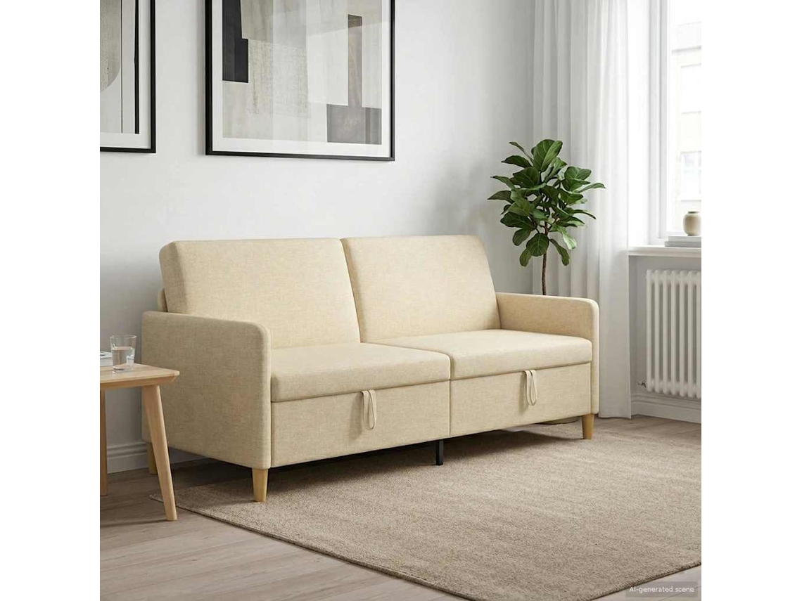 Vidaxl Sofa Com Armazenamento Creme 192 X 78 X 87 Cm Poliéster