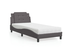 Cama Com Colchão 100x200 Cm Couro Artificial Cinzento