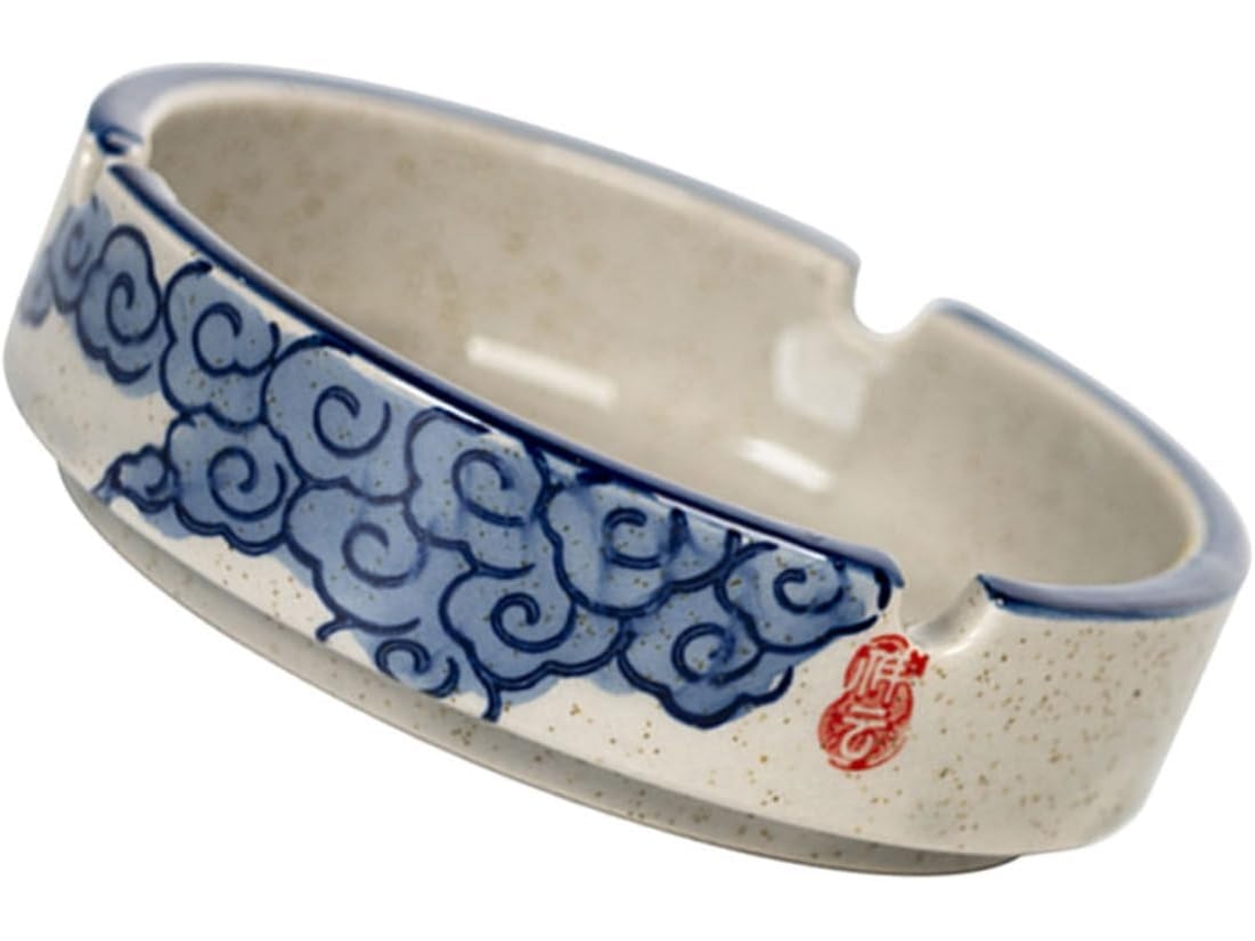 Cinzeiro Decorativo Em Cerâmica Esmaltada, Solução Criativa De Armazenamento Para Sala De Estar E Escritório, Design Original, Azul.