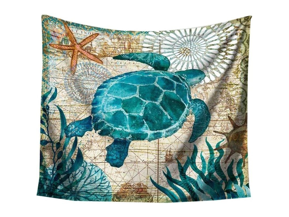 Tapestry Pared Mandala Animal Marino, Tejido Bohemio Hippie Indio, Colchón Decorativo Verde 150x102cm