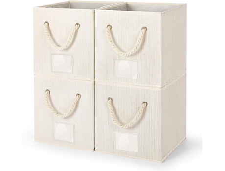 Caixa de Armazenamento Dobrável em Tecido de Bambu [Conjunto de 4] com Alça em Cordão de Algodão Cesta Dobrável para Armazenamento 27 X 27 X 28 Cm