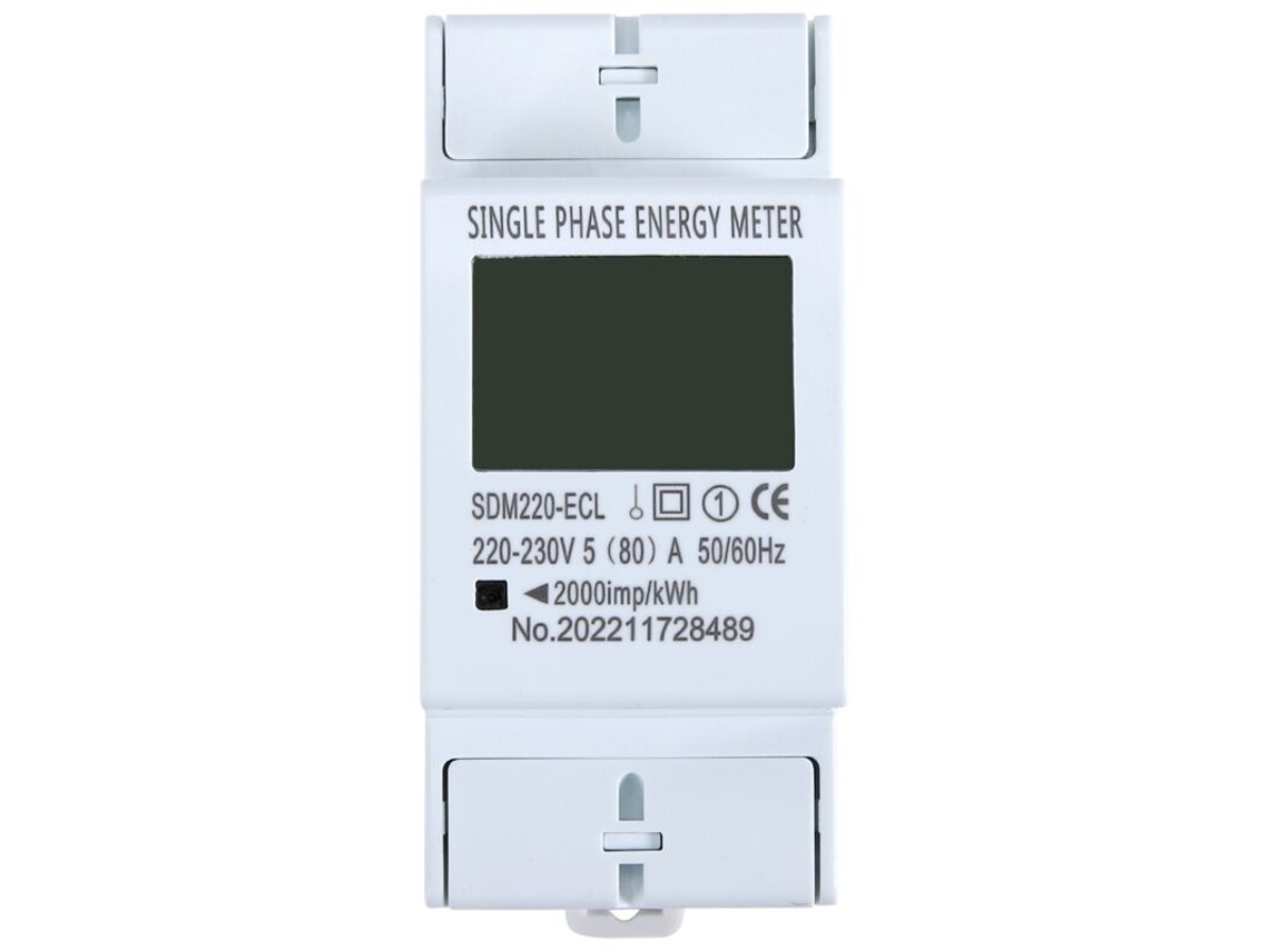 Medidor de consumo de energia de 80 A, monofásico, 2 fios, LCD, digital, montagem em trilho DIN, kWh, AC 220 V, com luz brilhante.