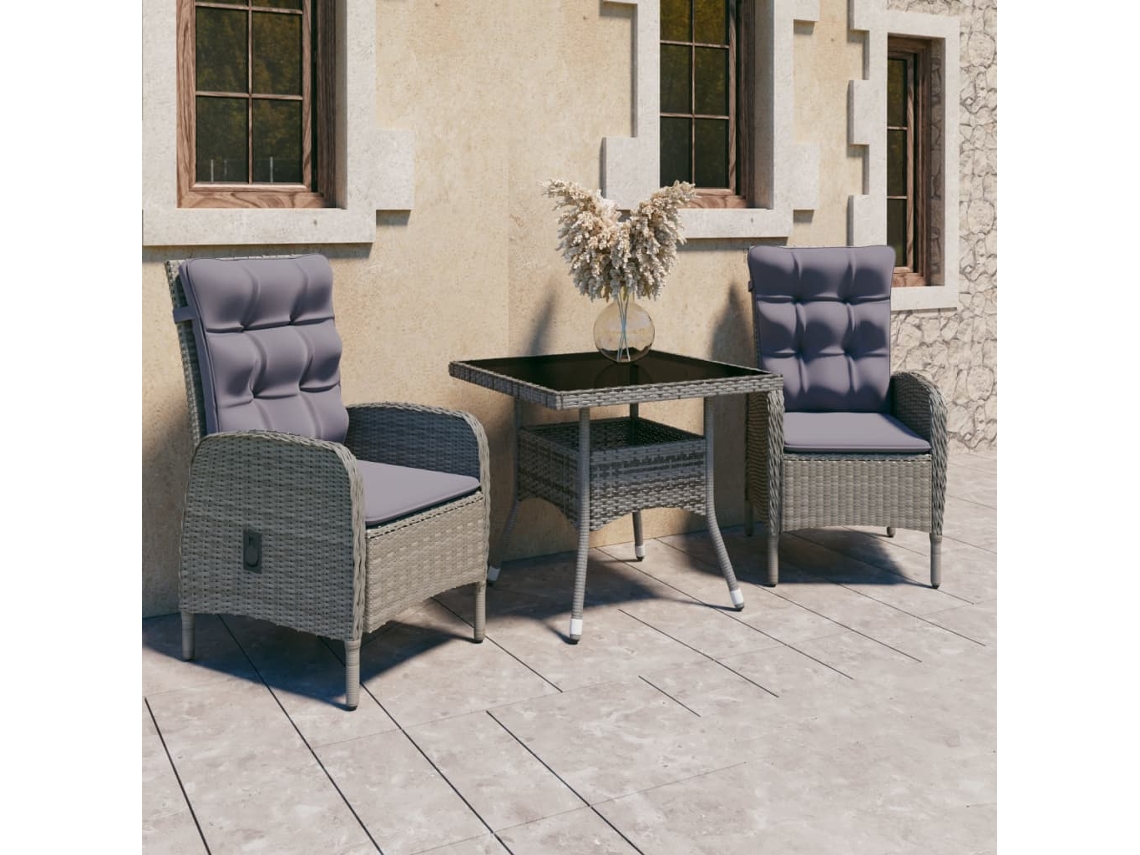 Pcs Conjunto De Jantar Para Jardim Vime Pe E Vidro Cinzento Dkd Home Decor