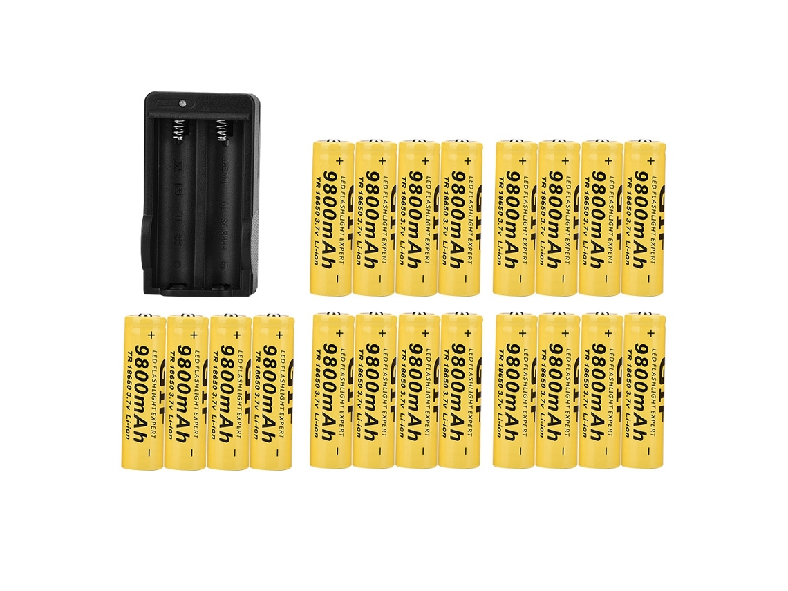Bateria Recarregável 18650 16 unidades amarela EOOCOO 9800mah com carregador