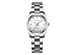 Relógio de quartzo para casal com mostrador redondo luminoso, à prova d'água, em aço inoxidável (branco feminino)