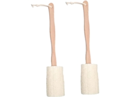Escova De Banho Esfoliante Solustre Com Cabo Longo E Madeira, Conjunto De 2 Peças, Esponja De Bucha Natural Para