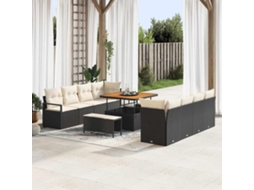 Vidaxl Conjunto De Sofá De Jardim 11 Unid. Preto Vime Pe