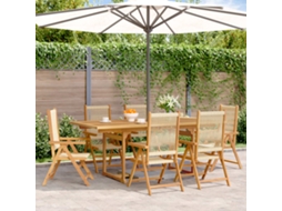 Conjunto 7 Peças Jantar P/ Jardim Polipropileno/madeira Maciça Bege Home Decor