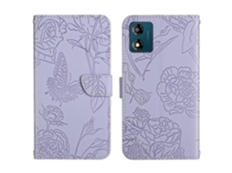 Capa De Celular Flip Em Couro Sintético Com Textura De Borboleta Para Motorola Moto E13 4g Ht03