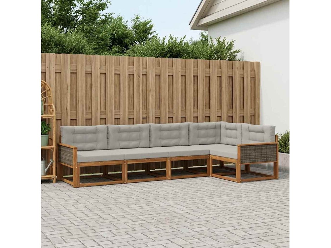 Vidaxl Conjunto De Sofás Para Exterior 5 Unid. Natural E Cinza Claro
