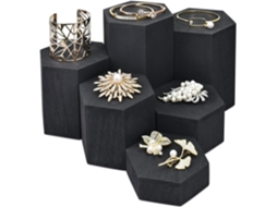 Suportes Decorativos De Mesa, Conjunto De 6 Suportes Hexagonais De Madeira Para Exibir Estatuetas, Joias, E
